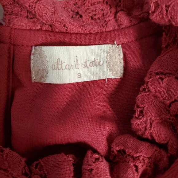 Altar'd State Size S Dress Red Brick Lace Lined Lace Neck Tie Back - Picture 11 of 12